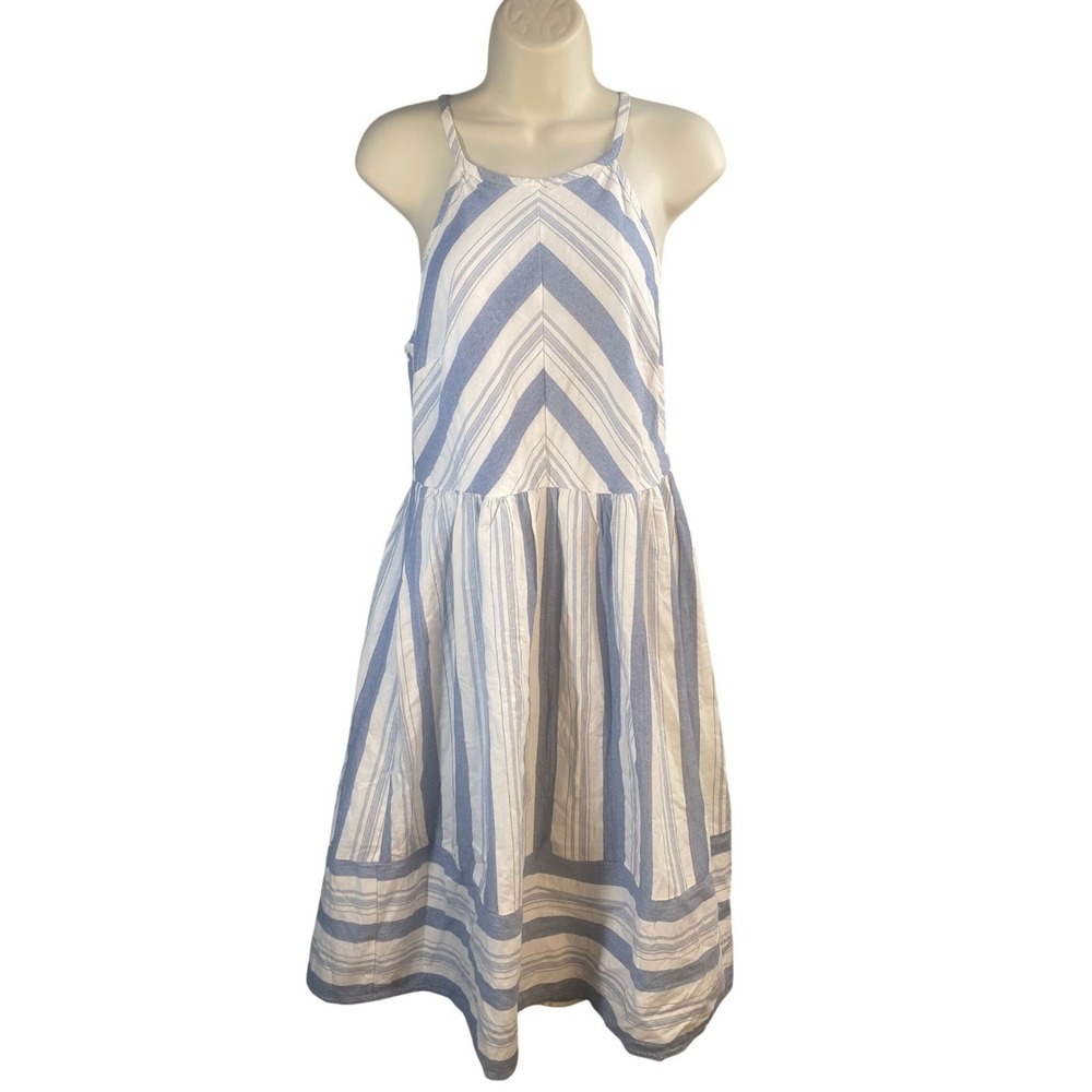 Bailey Blue Striped Halter Dress Large Midi Sundress Coastal Preppy Nautical